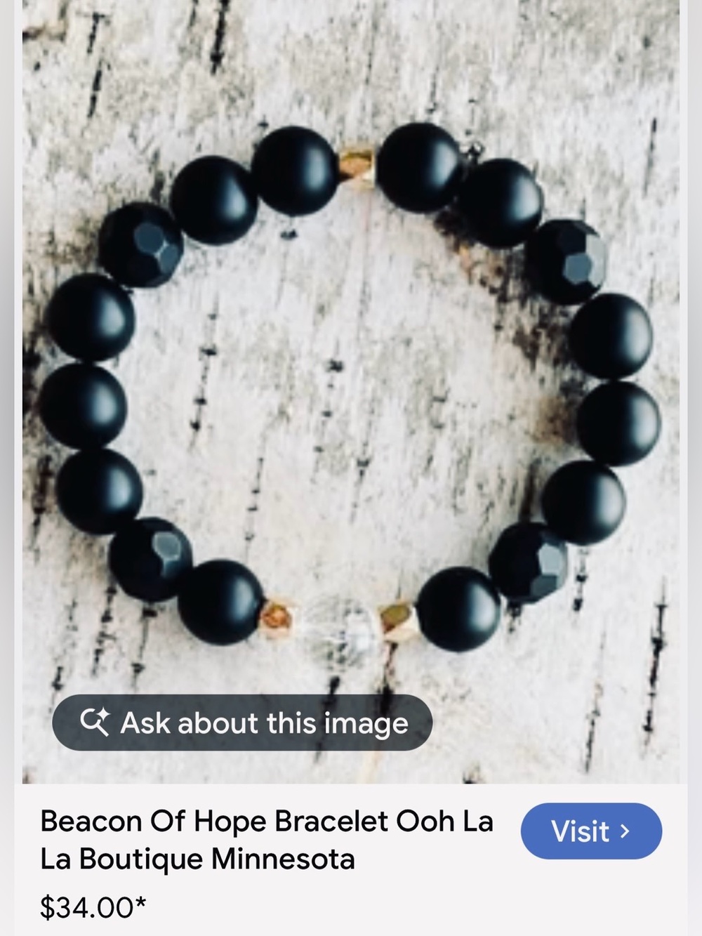#3340**Unisex’s Matte Black Beaded Stretch Bracelet with Subtle Gold Accents